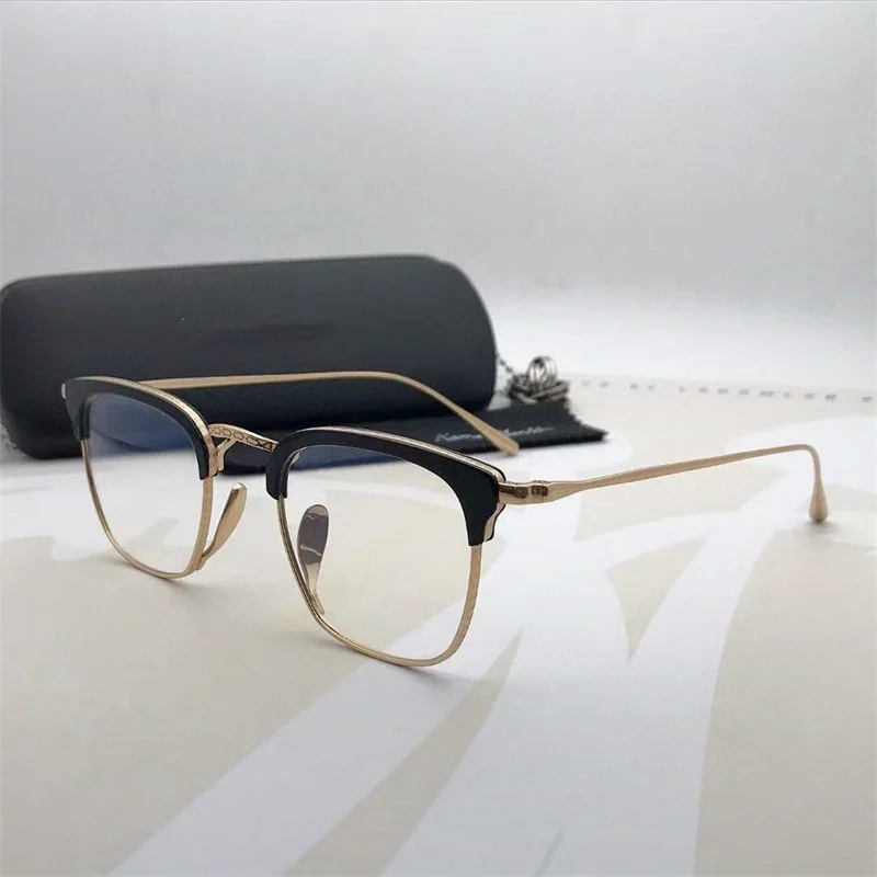 Square Janpanese Titanium Frame Hand-Made Lightweight Glasses Oculos Semi-Rimless Blue Light Eyeglasses Men Women Prescription