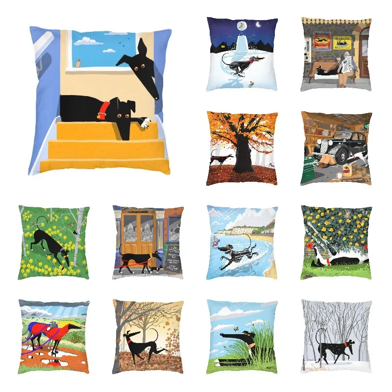 Cute Greyhound Hound Cushion Cover 45x45cm Velvet Whippet Sighthound Dog Throw Pillow Case for Sofa Square Pillowcase Decoration