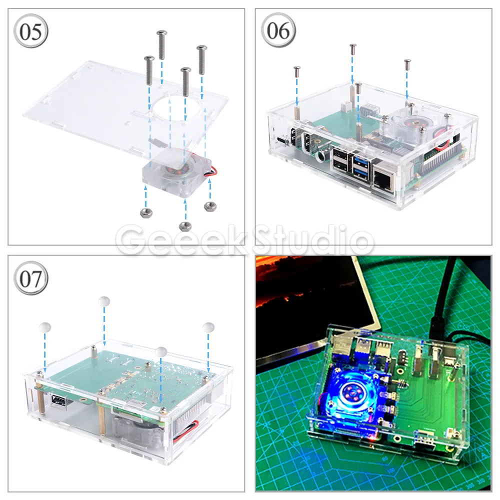 Mới Acrylic Raspberry Pi Set-Top Box Bộ Với 4010 LED Xanh Dương Làm Mát Và Nhôm Tản Nhiệt đế Tản Nhiệt Cho RPI 4 Mẫu B