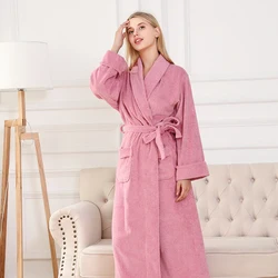 Winter Bathrobe Women 100% Cotton Extra Long Terry Robe Solid Robe Female Long Soft Casual Sleepwear Pajamas For Women Home Robe