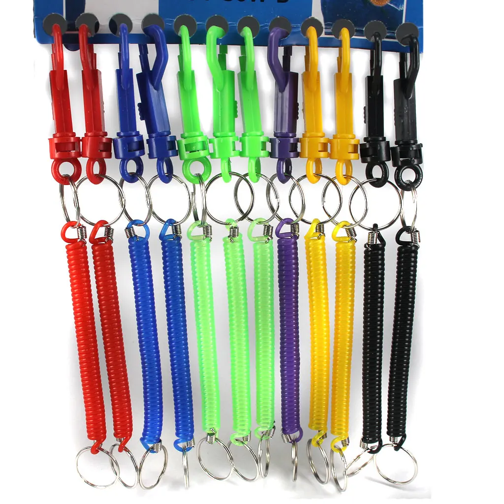 12pcs Mixed Color Retractable Spiral Stretch String Key Chain Keyrings