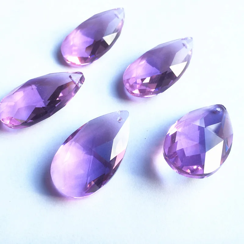 Top Quality 12pcs/lot 38*22mm Lilac Color Crystal Faceted Pear Chandelier Pendants Hanging Drops For DIY Suncatcher Light Parts