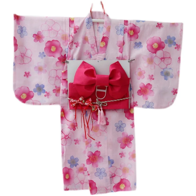 Girls' Cotton Japanese-Style Kimono Yukata With Waist Seal Japanese-Style Baby Children'S Performance Costume Kimono Suit LC065