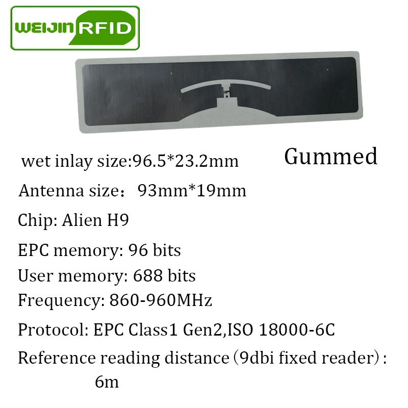 Imagem -06 - Uhf Rfid Tag Epc 6c Adesivo Estrangeiro 9654 9954 Inlay Molhado Hihiggs9 100 Peças Adesivo Etiqueta Passiva