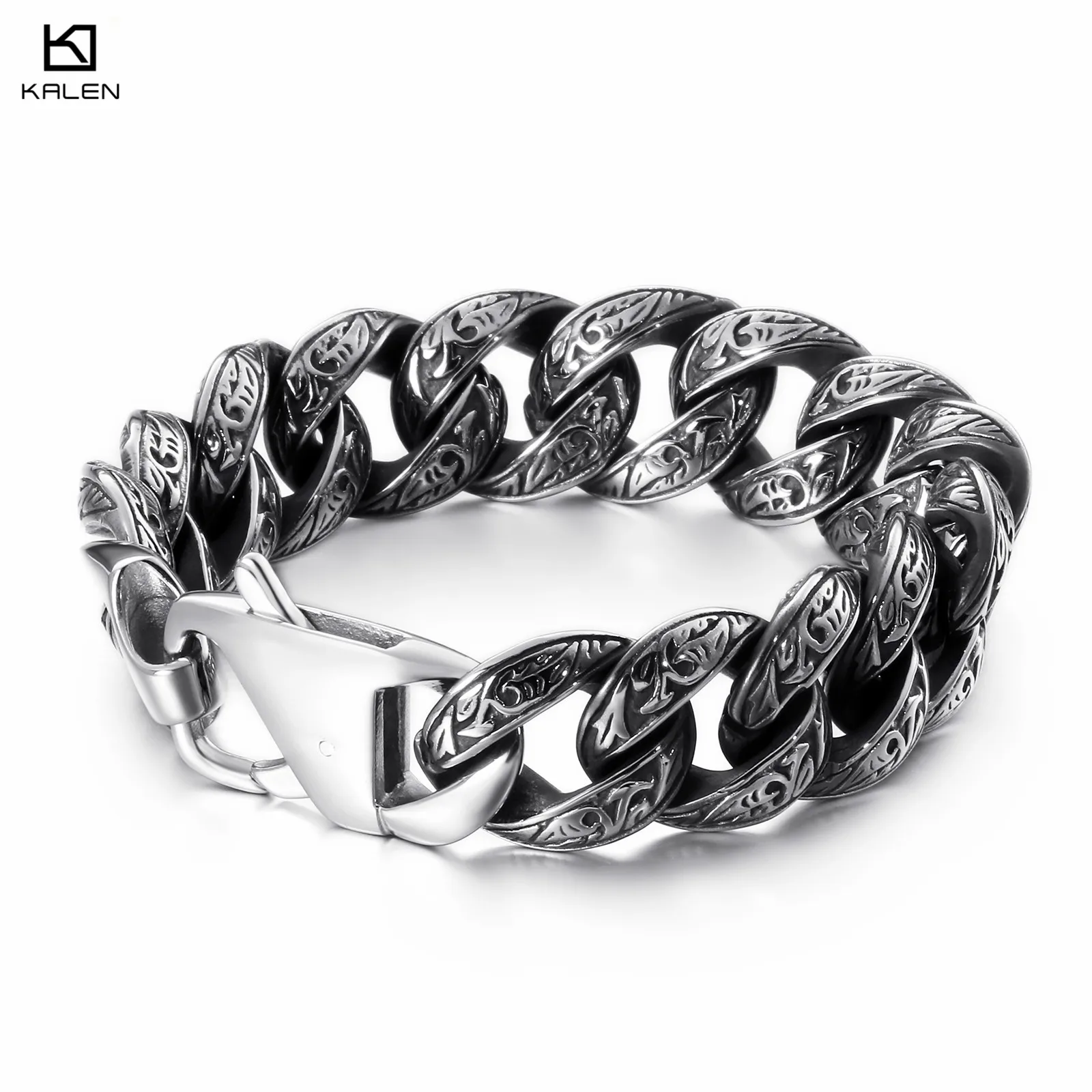 KALEN Punk Link Chain Bracelet Men Stainless Steel Mysterious Symbol Charm Pulseira Masculina Heavy Chunky Armband Jewelry