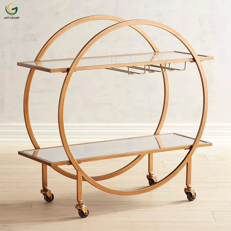 3 Tiers Hotel and Home Furniture Luxury Gold Metal Frame Bar Carts Drink Trolley