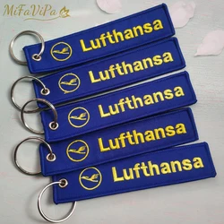 5 PCS/LOT MiFaViPa Blue Lufthansa Keychain Fashion Trinket Strap Embroidery Aviation Key Chain for Men Gift Luggage Tag Keyrings