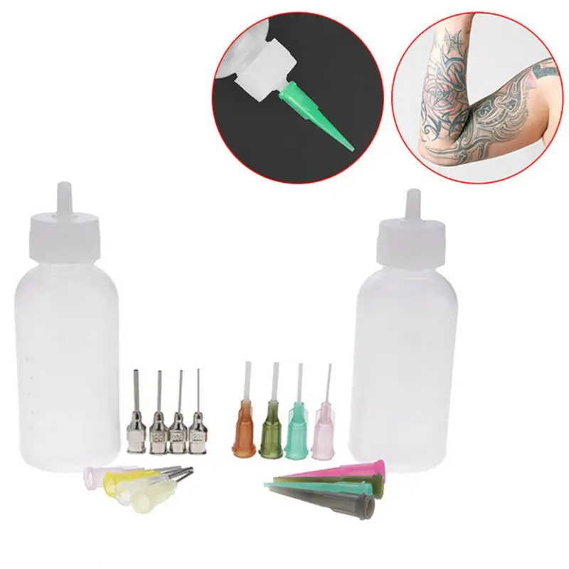 Henna Temporary Tattoo Kit 2 Pcs Empty Applicator Bottles With 16 Tips Needles