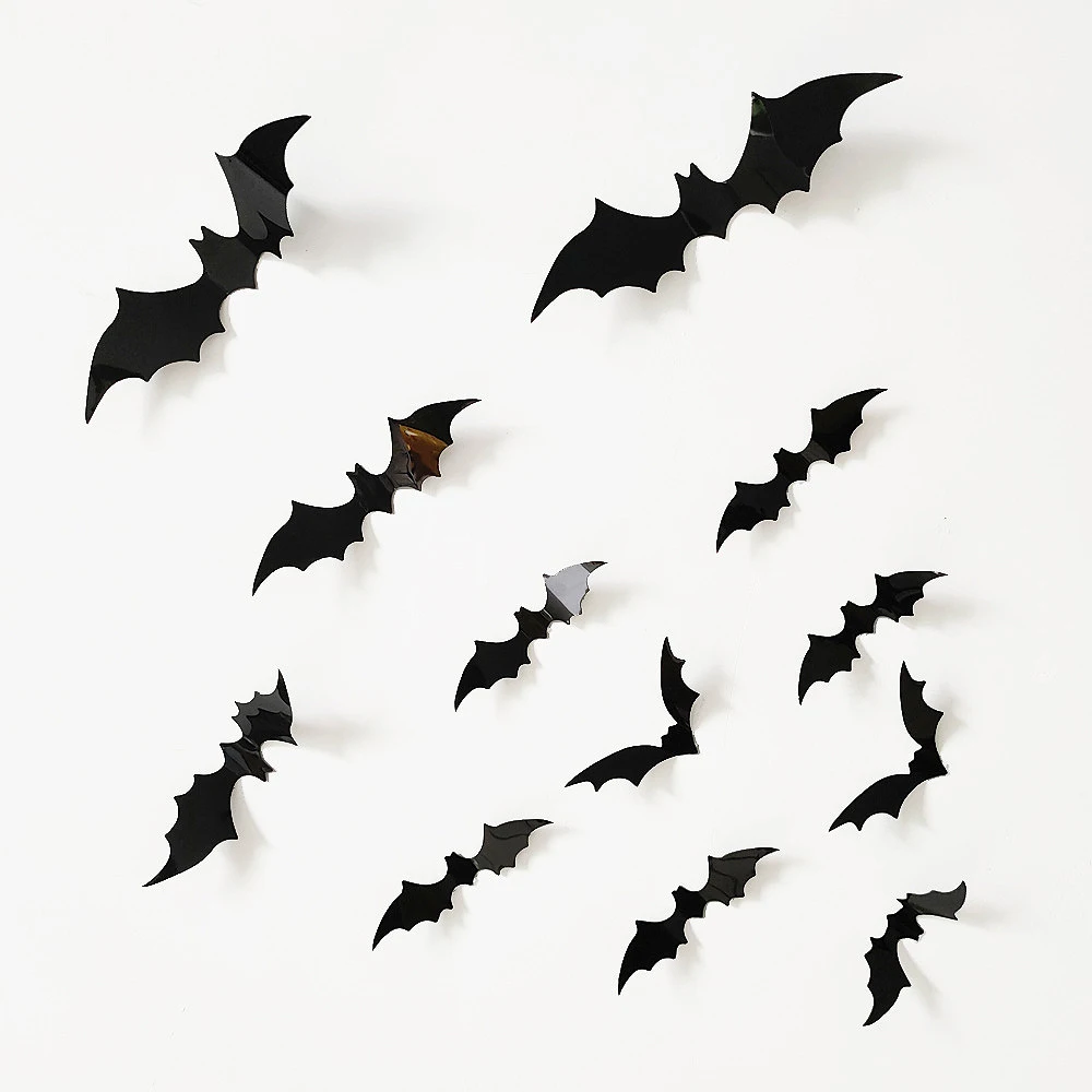 

12pcs/pack Halloween Black Bat Wall Stickers 3D Stickers Living Room Background Wall Decoration Red Bat Stickers Wholesale