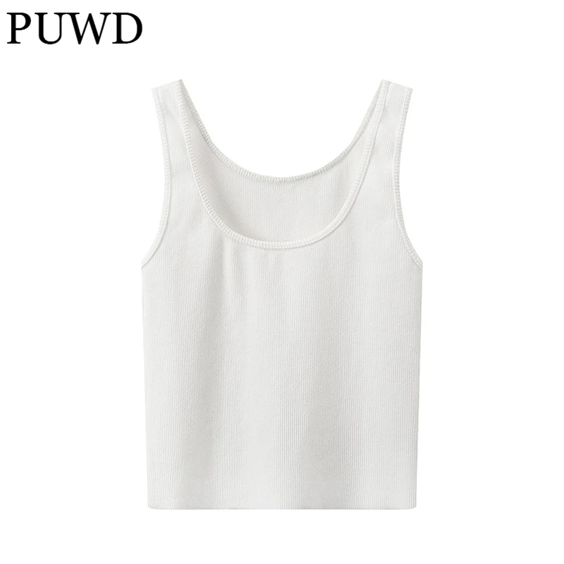 

PUWD Casual Women Sleeveless Slim Soft Cotton Tank 2022 Summer Fashion Ladies Solid Color Streetwear Tops Girls Chic Top