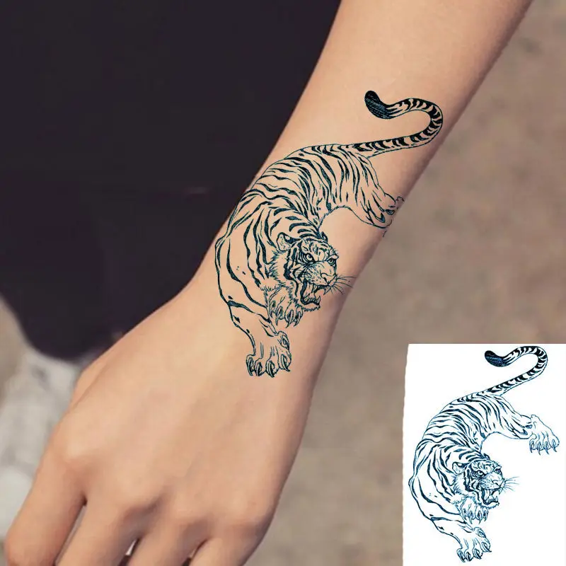 Flower Arm Chinese Green Dragon Tiger Temporary Tattoo Stickers Men and Women Waterproof Fake Tattoo Calf Chest Tattoo Stickers