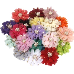 12PCS 2.8inch Smoot Chiffon Flower Rhinestone Cluster No Hair clips  Hair Accessories for Girls Hair Bows Baby Kids Accessories