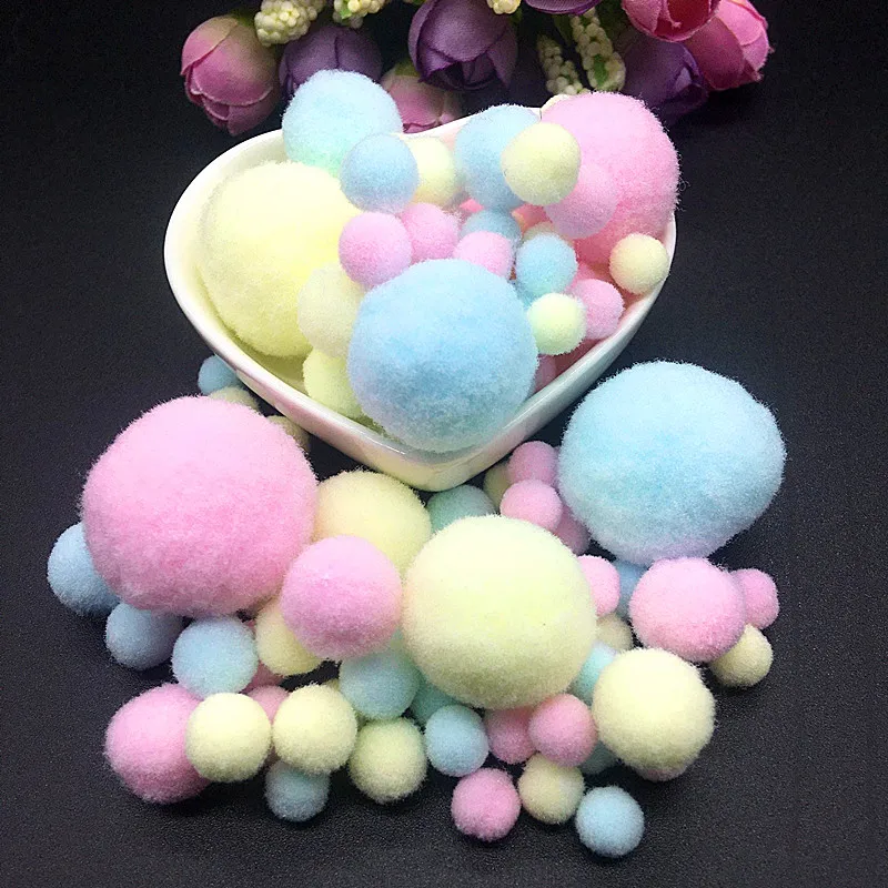 Light Yellow Pink Blue Pompom Fur Balls DIY Soft Pom Poms Craft Pompones Wedding Decor Glue on Cloth Accessories 8mm-30mm 20g