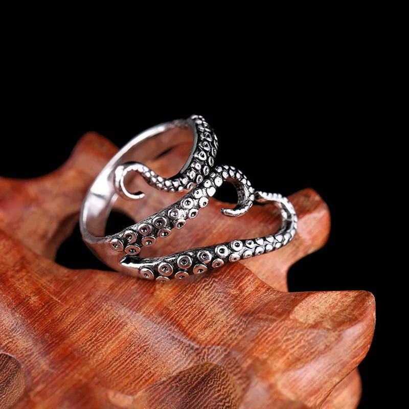 Men's Titanium Steel Octopus Gothic Tentacle Ring, Adjustable Size