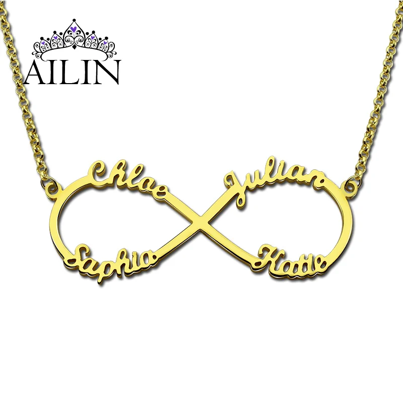 

AILIN 4 Name Stainless Steel Necklace 18K Plated Infinity Custom Nameplate Necklace Gold Color Jewelry Family Mom Father Gifts