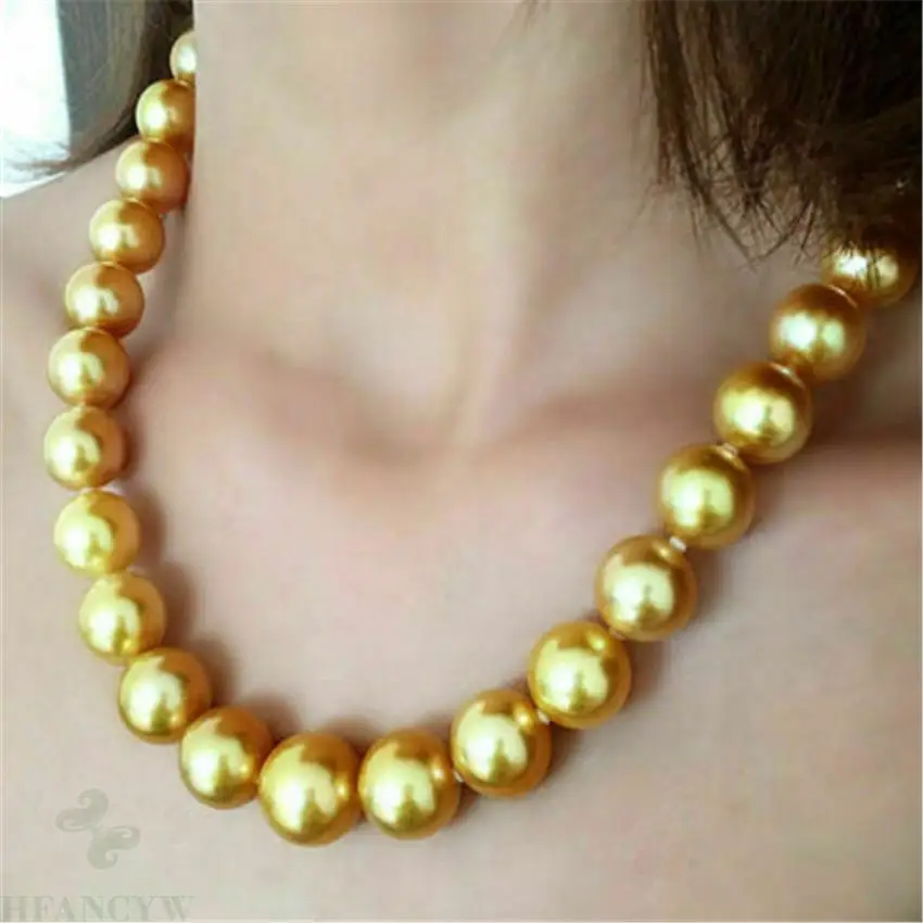 Huge 16mm south sea shell pearl round golden pearl necklace 18 inch accessories aurora classic irregularity cultivation