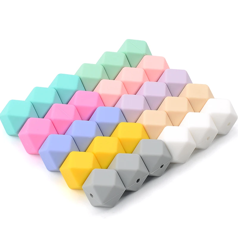 LOFCA Silicone Beads 50pcs 14mm Hexagon Mini Smaller Beads Bpa free DIY Necklace Keychain  Jewelry Accessories