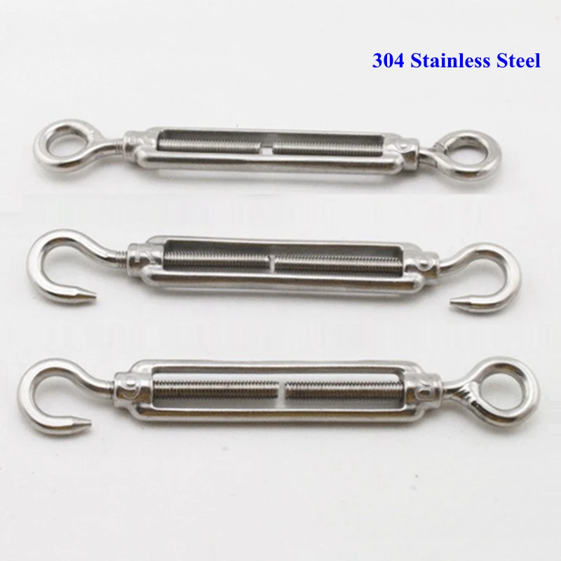 M5~M24 304 Stainless Steel Turnbuckle Hook Wire Rope Outdoor Tension Device Sun Shading Net Tarpaulin DIY Tools Flange Bolt Hook