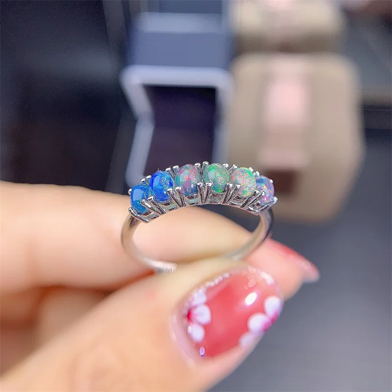 YULEM The New Natural Opal Ring 925 Silver Ladies Ring Is Luxurious and Fashionable 3*4mm 7pcs Black Opals