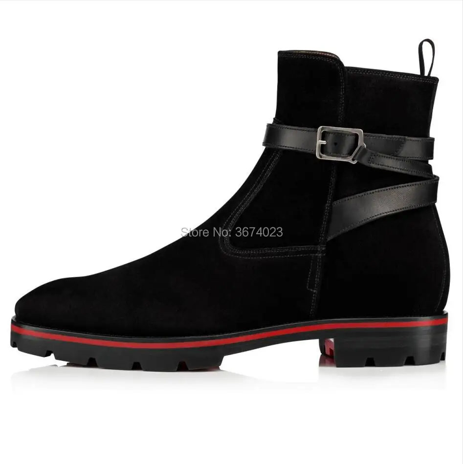 

Qianruiti Design Black Ankle Boots Men Chelsea Boots Anti-skid Square Heels Casual Shoes Strap Booties Party Shoes Men