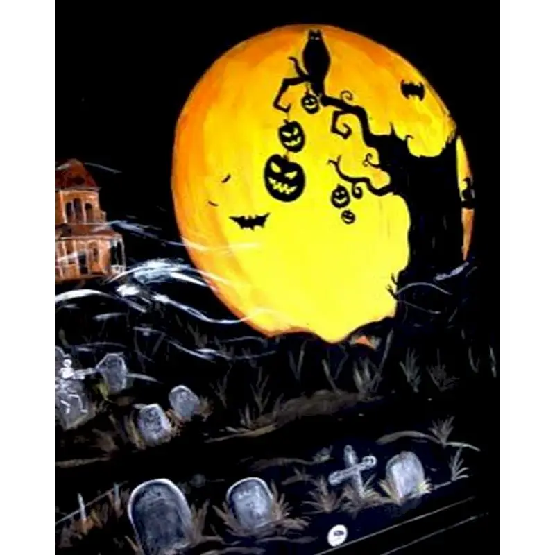 

Gatyztory Halloween Moon Frame DIY Painting By Numbers Handpainted Oil Painting Canvas Colouring Gift