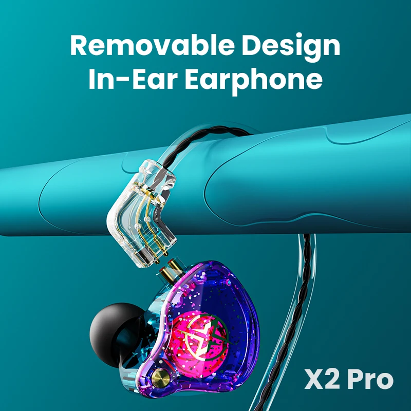 X2 Pro 3.5mm Detachable Wired Headphones Dual Dynamic HiFi Earphone Noise Cancelling Monitor Headset Bass Stereo Music Earbuds