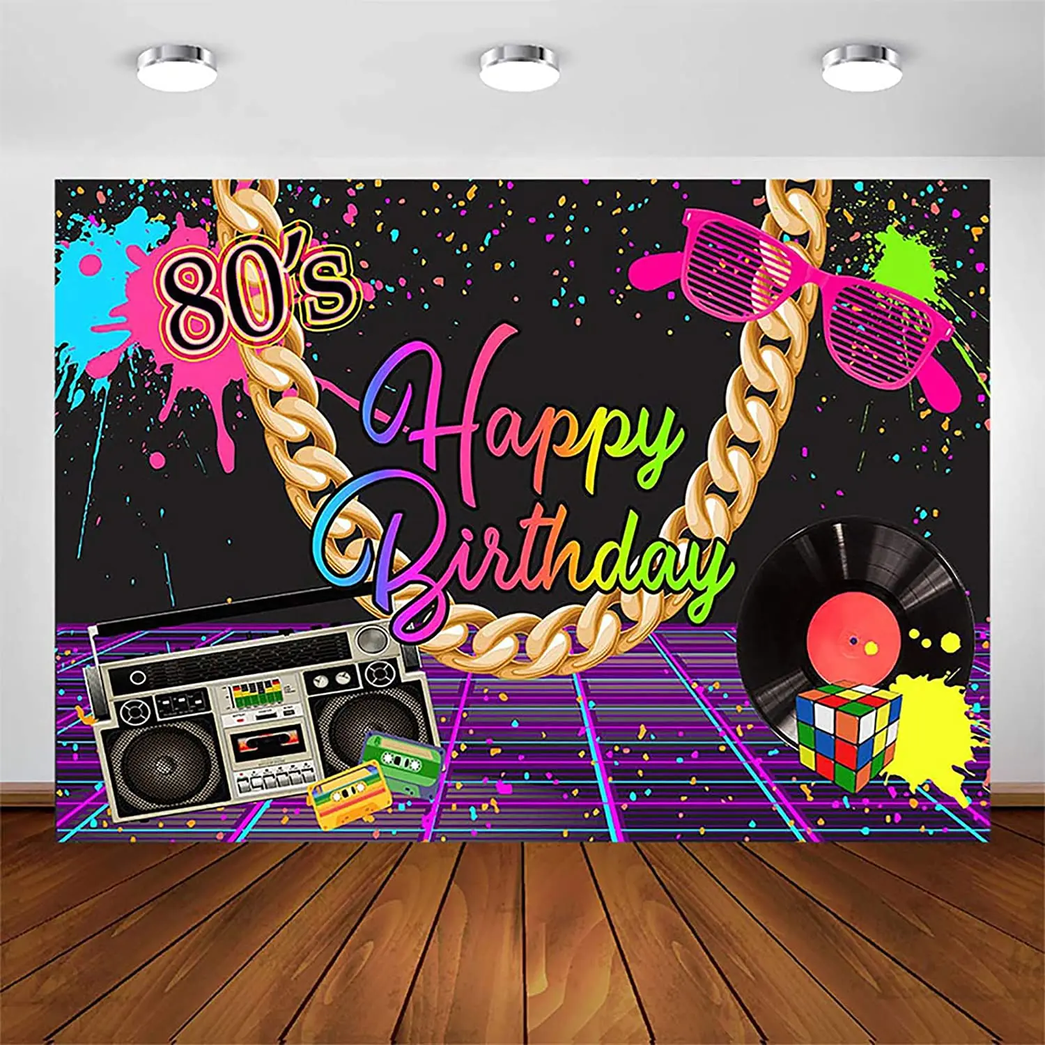 Neon Graffiti 80'S Birthday Party Photography Backdrop Retro Hip-Hop Rock Back To The 80s Birthday Banner Decoration Background