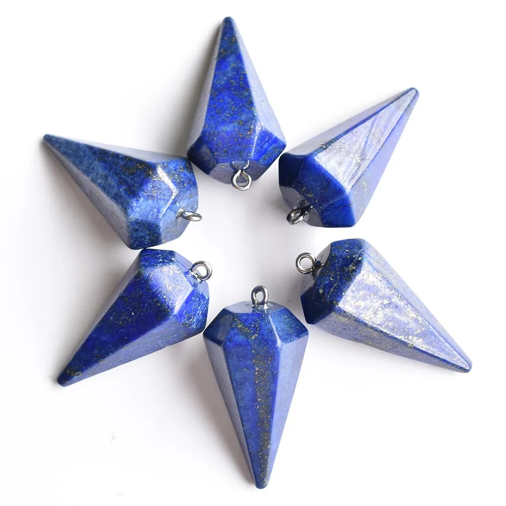 Wholesale 6pcs/lot 2020 new fashion Natural lapis lazuli pyramid Shape Pendant18x36mm For Necklace jewelry making free shipping