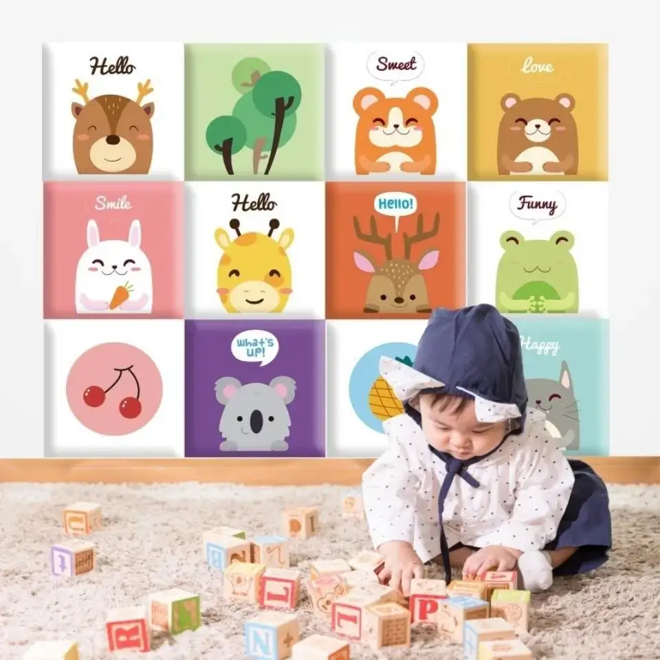 Cartoon Animals 3d Stereo Wall Sticker Anti-collision Headboards Soft Bag Tatami Decor Children Room Cabecero Cama 135