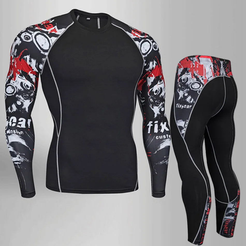 Sous-vêtements thermiques à Compression pour hommes, MMA 3D wolf Bodybuilding T-Shirt Rashgarda leggings 2 pièces survêtement pour hommes