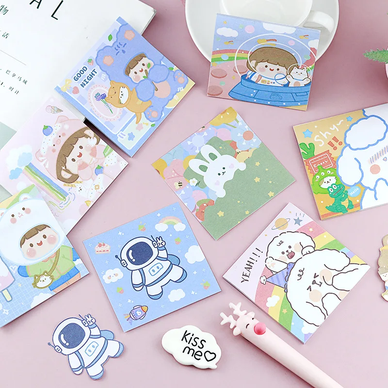 Bloc de notas de dibujos animados creativos, dibujos animados, lindo astronauta, oso de fresa, notas adhesivas, notas adhesivas, premios de