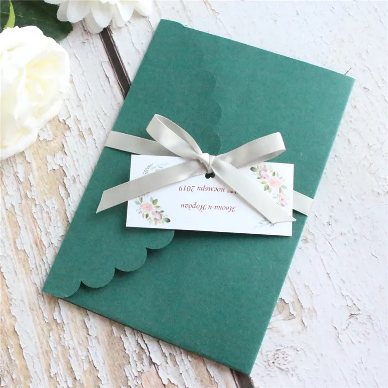 Classic dark green invitations Christmas cards lace rural personalize gift card 50pcs