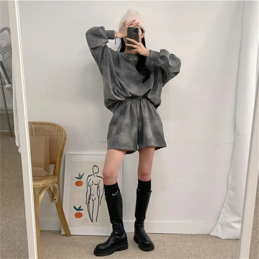 2021 New Tie-Dye Casual Hoodies Two Piece Suits Women Casual Loose Long Sleeve Sweatshirts Spring Autumn Thin Woman Set