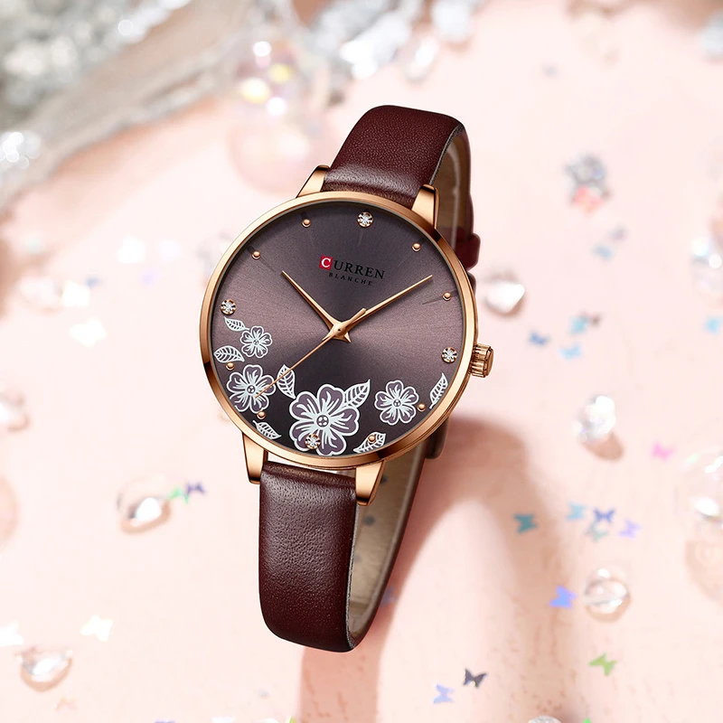 CURREN Top Brand Luxury Ladies Watches Casual Leather Clock Ultra thin Waterproof Quartz Watch Women Fashion Bracelet Wristwatch