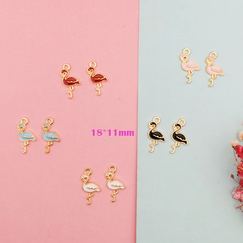 10PCS Cute Flamingo Enamel Charms Earring Bracelet Making Pendant Drop Oil Bird Alloy Floating DIY Jewelry Accessories YZ794