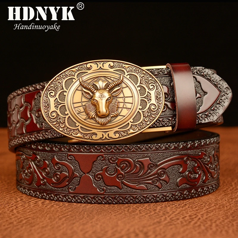 Classical Designer Sheep Head Bucke Belt Genuine Leather Belt for Men