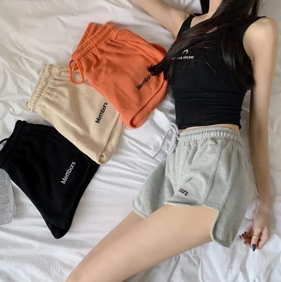 Summer Women Sports Shorts  Pants Gym Workout Waistband Running Jogging Short loose wild student wide-leg pants yoga pants