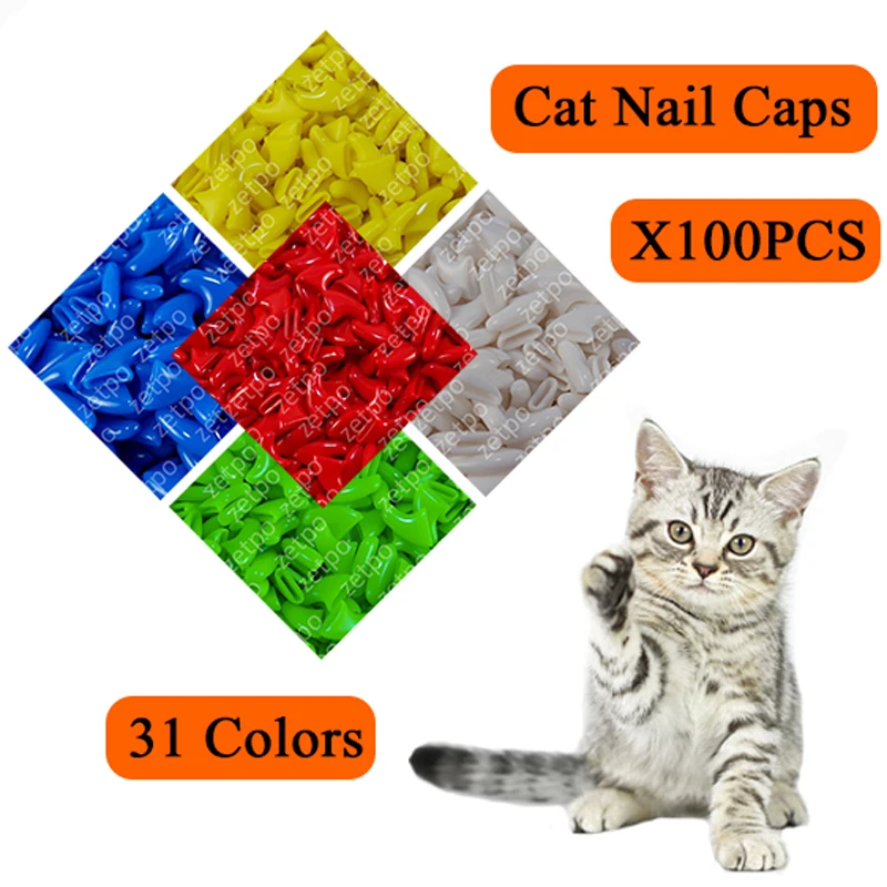 100pcs Soft Cat Nail Caps Free Glue + Applicator Size XS, S, M, L, Cover, Paw, Claw