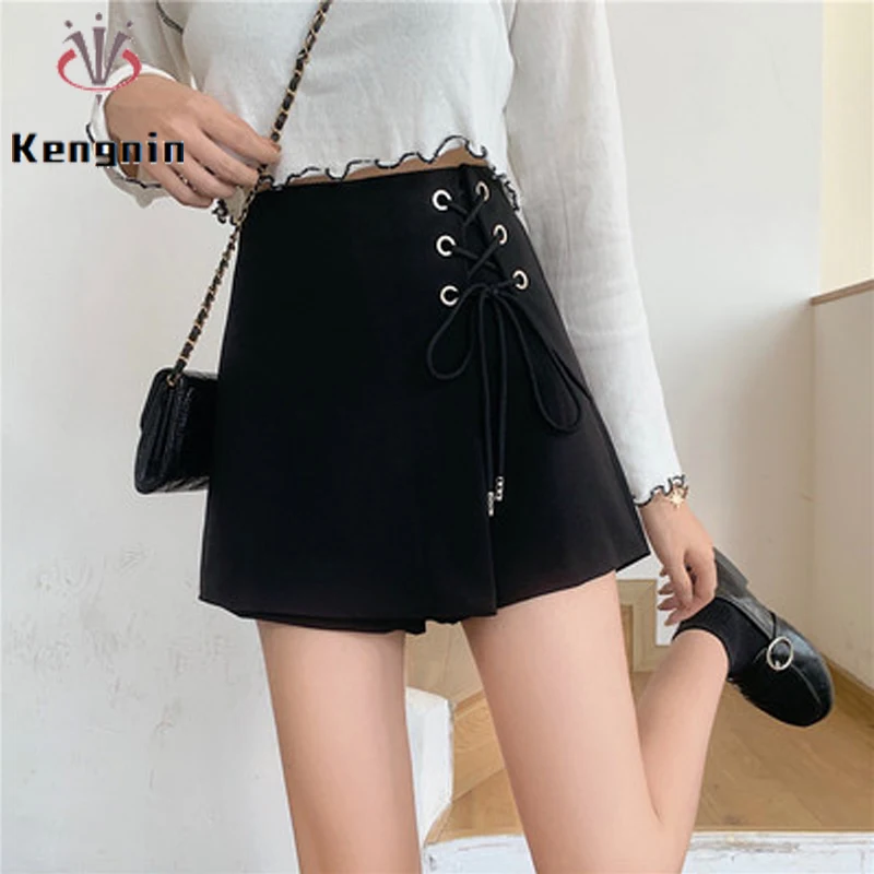 

New 2024 Spring Summer Women Wide Leg Shorts Casual High Waist Lace Up Loose Ladies Drawstring Short Skirt Female Clothing KN139