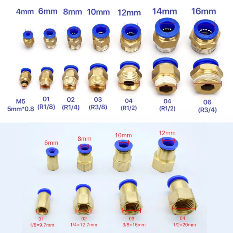 Pneumatic Hose Fitting PC/PCF/PL/SL Tube 4mm 6mm 8mm Thread 1/8\