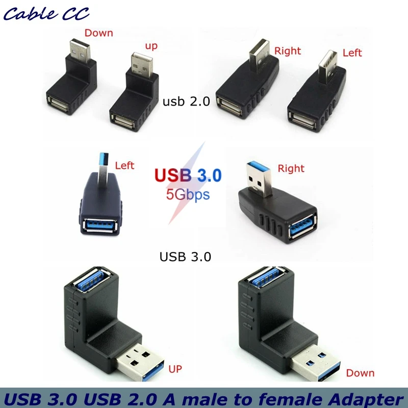 90-stopniowy lewy i prawy kąt USB 3.0 USB 2.0 A złącze męskie na żeńskie, szybkie złącze używane do laptopa Drop Ship