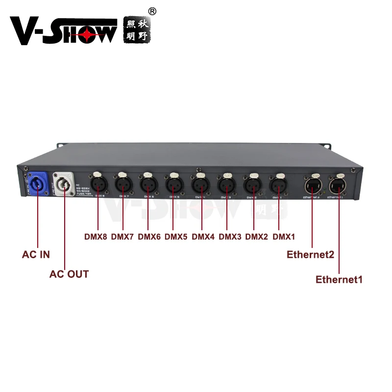 V-show 1pc Artnet Dmx Converter And DMX Amplifier With RDM sACN 8 Port Artnet Lighting Controller output 8x512 4096 Channels