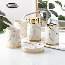 Ceramics Toiletry Set Marbling Lotion Bottle Toothbrush Mouthwash Cup Holder Soap Box Bathroom Decoration Accessories A Piece