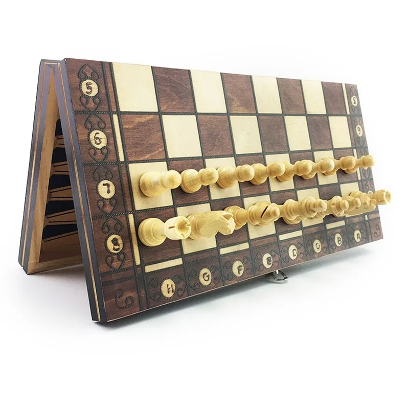 Ancient Chess Super Magnetic Wooden Chess Backgammon Checkers 3 in 1 Chess Game  Travel Chess Set Wooden Chess Piece Chessboard