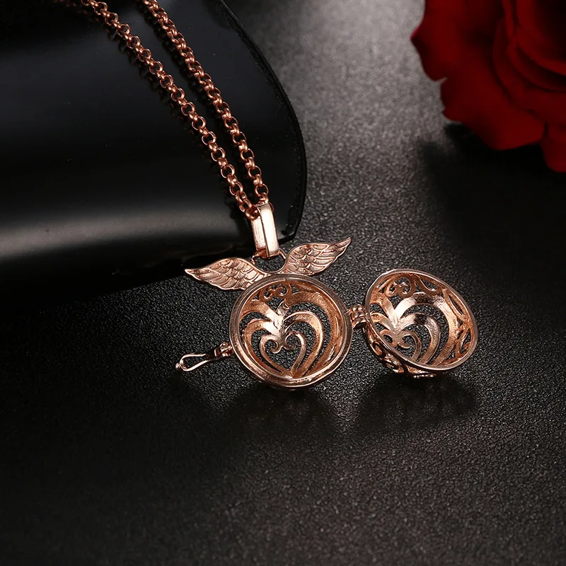 Mexico Chime Music Ball Caller Vintage Pendant Aromatherapy Essential Oil Angel Wings Necklace Pregnant Romantic Fashion Jewelry