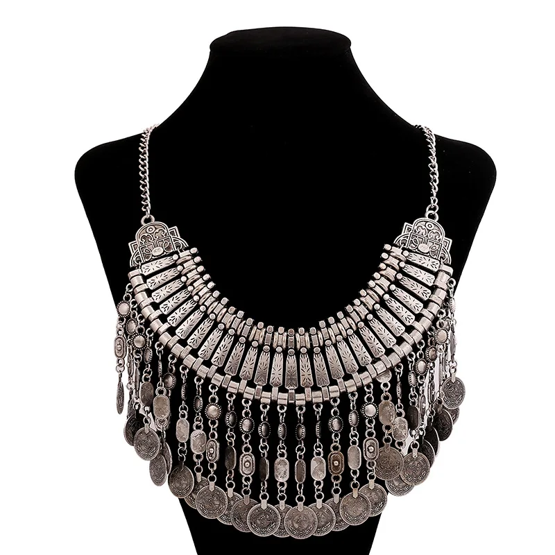 Boho Antique Coin Maxi Choker Women African Statement Long Tassel Vintage Big Necklaces Pendants Jewelry Gypsy Necklace