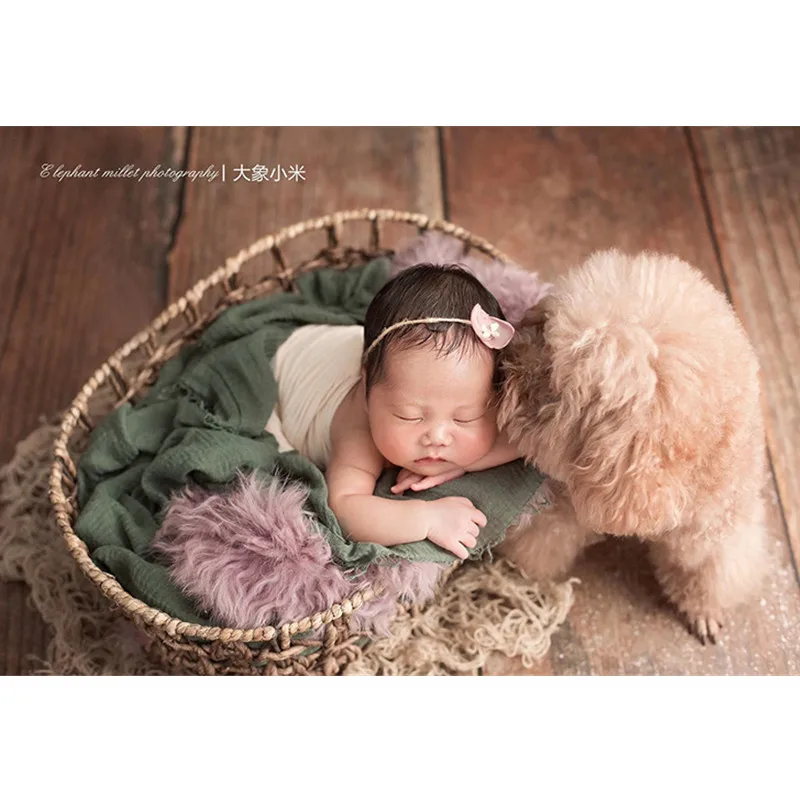 Newborn Photography Props Accessories Oval Hollow Straw Iron Basket Twins Girl Boy Baby Photo Shoot Bed Furniture Background Box