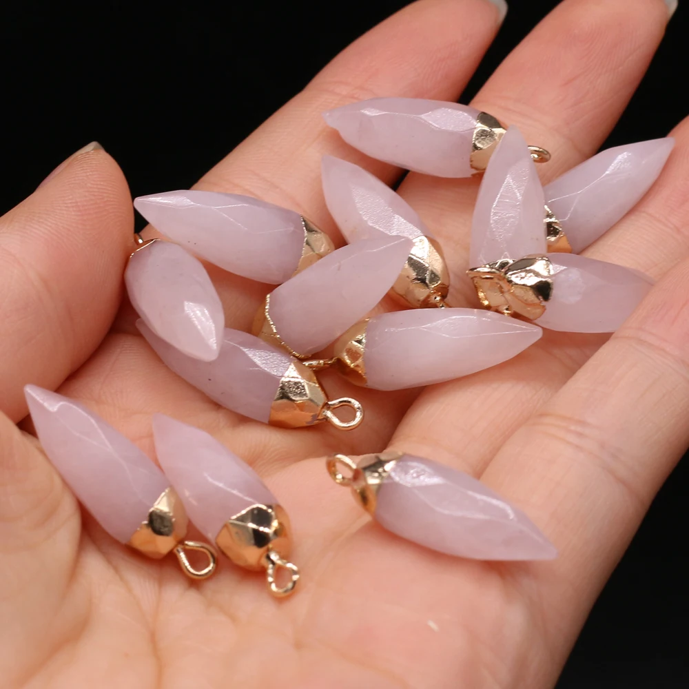 2pcs Natural Rose Quartzs Pendant Charms Cone Shape Natural Agates Stone Pendant for Jewelry DIY Necklace Making 8x25mm