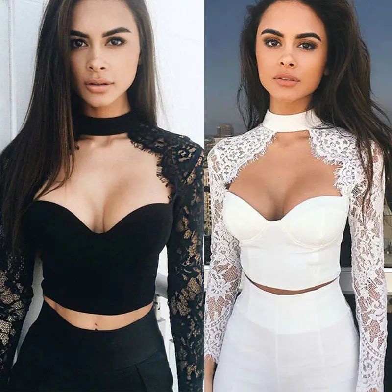 Sexy Ladies Shirt New Fashion Long Sleeve High Quality Shirt Casual Lace Top Floral Slim 2019 Hot Two Colors Optio