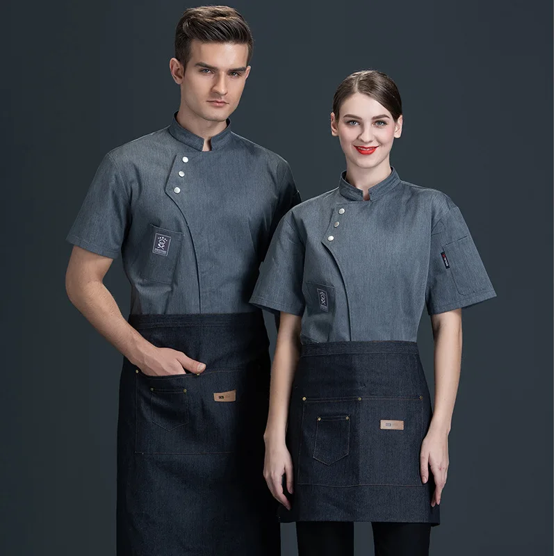 Vêtements de restauration pour hommes et femmes, vêtements de Service de cuisine, boulangerie hôtel, salopette de travail respirante à manches courtes, veste de Chef